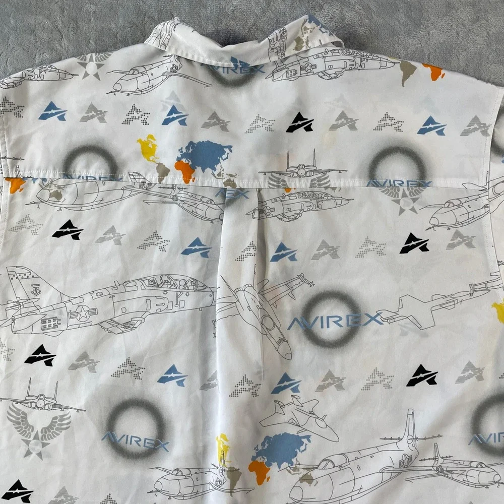 Avirex Shirt Mens XL White Airplane World Map Captain‎ Flying Bomber - Picture 9 of 11